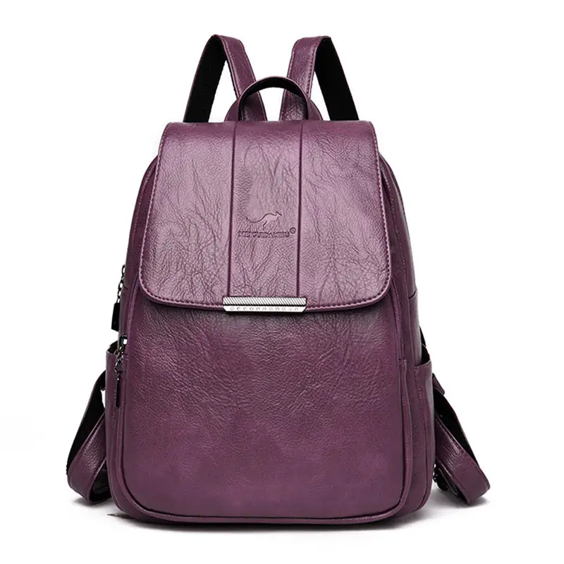 Sac A Dos Femme Hot Women Backpack Female High Quality Leather Bagpack For Women Fashion School Bags Backpacks Bolsa Feminina - Цвет: Purple