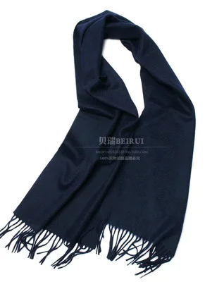 Зимний длинный кашемировый шарф для женщин, роскошный бренд, настоящий кашемировый шарф, теплый толстый мягкий однотонный шарф, женская накидка - Цвет: Navy