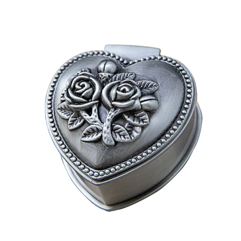 Classic Vintage Heart Rounded Shape Metal Jewelry Box Ring Trinket Storage Organizer Chest Christmas Gift
