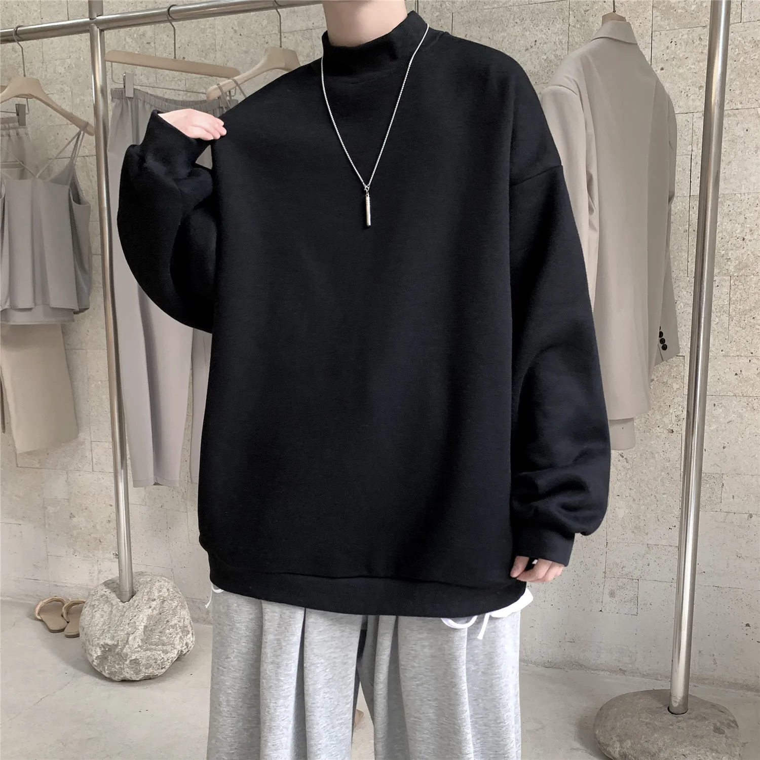 

Half high collar candy color INS wind men's and women's hooded casual thick sweater loose couple top