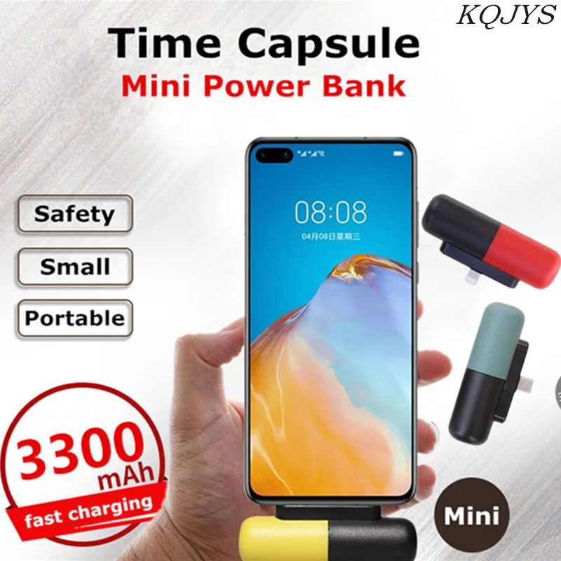 

KQJYS 3300mAh Capsule Portable Mini Power Bank For iPhone Xiaomi Huawei Power Bank Charging Travel Mini Battery Charger