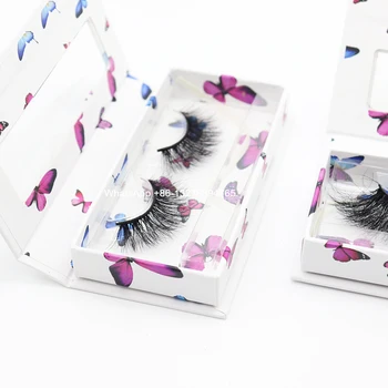 

Custom Lashbox Packaging With Logo Dramatic Reusable Natural Eyelashes 25mm 5D Thick Mink Eyelash Colorful Butterflies Lash Case