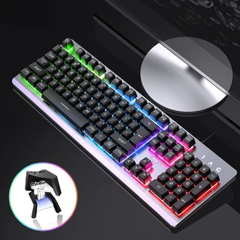 

Gaming Keyboard Imitation Mechanical Keyboard Gaming Backlit Metal Wired 104 Keycaps Gamer Keyboard With Backlight RGB Key Board