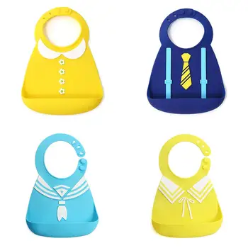 

Waterproof Baby Silicone Bibs Navy Collar/Tie Infant Feeding Food Catcher Pocket