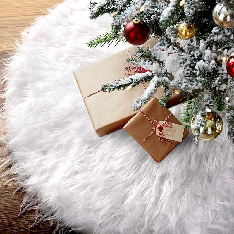 Falda blanca para árbol de Navidad, piel sintética de pelo alfombra de árbol de Navidad, adornos para el Merry Christmas árbol, decoración para el hogar