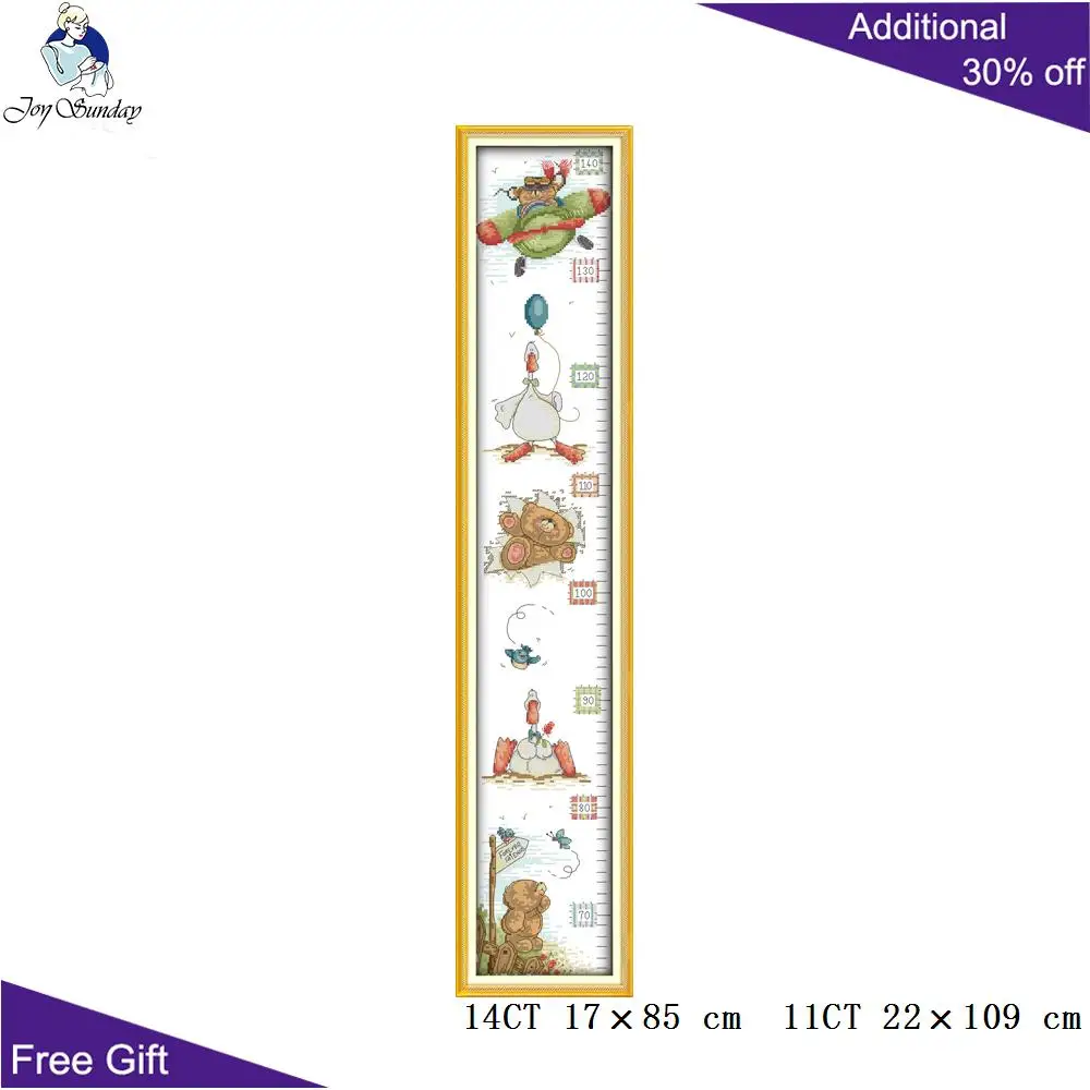 Joy Sunday C246K078K179 Счетный и штампованный утиный медведь Жираф ребенок высота диаграмма домашний декор вышивка крестом наборы