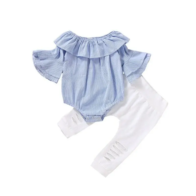 Newborn Toddler Kids Baby Girl Clothes Flare Sleeve Romper Tops Long Pants Outfit Set 2PCS Girls Clothing | Детская одежда и обувь