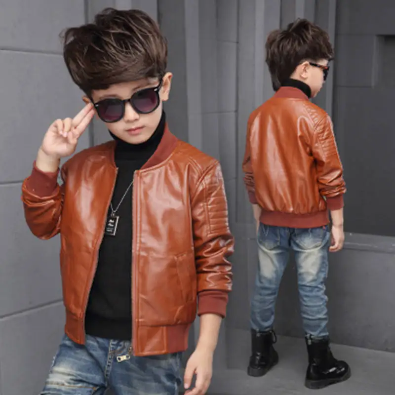 Online Winter Boys Coat Winter PU Leather Jackets Thicken Velvet Kids Boy s Clothes Warm Fleeced Outerwear 3 16Y Children s Clothing