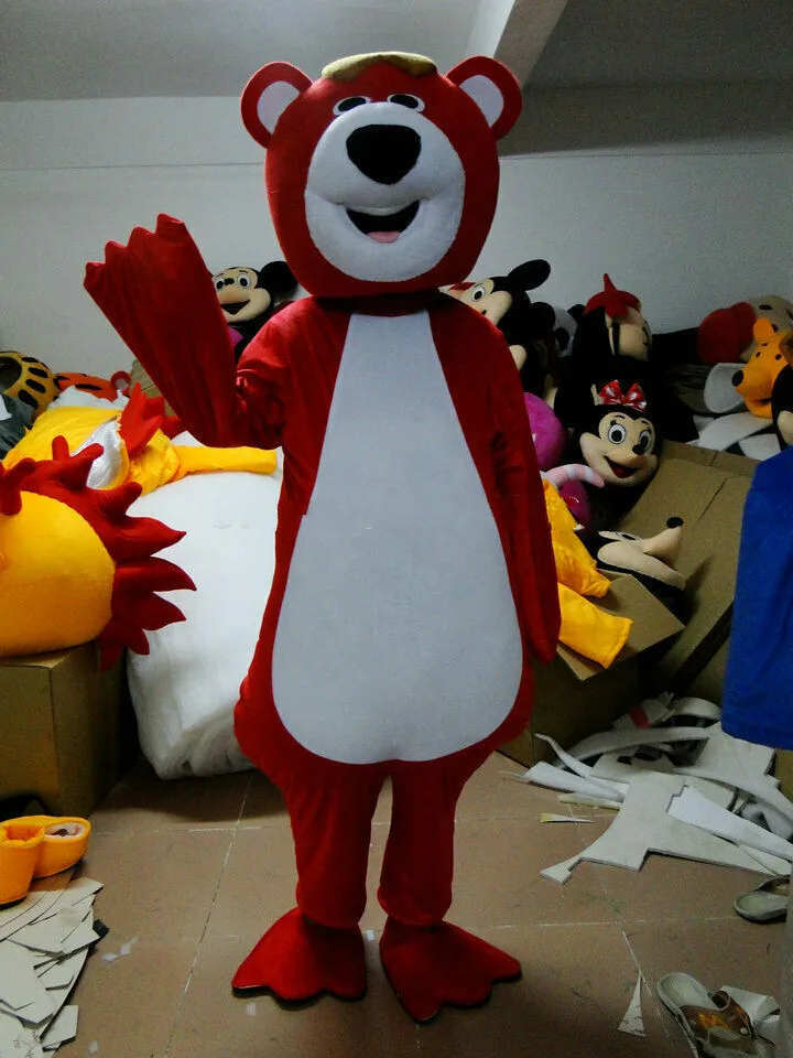 

Halloween Red Cartoon Bear Mascot Costume Suits Cosplay Party Game Fancy Dress Clothing Carnival Adults Size Advertising Parade