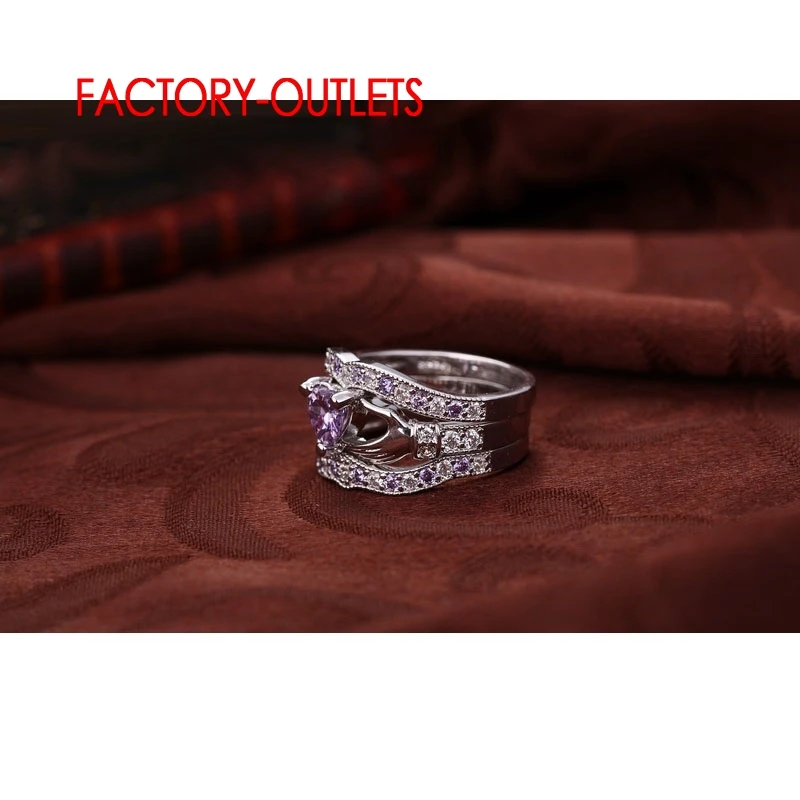Модный набор обручальных колец для женщин Bijoux 3 Круглый Кубический Цирконий 925 серебро палец кольцо набор для леди