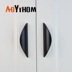 AOYIHOM Black Half-Ear Furniture Kitchen Pulls Retro Leaf-Shaped Shoe Cupboards Wardrobe Door Knob Gold Cabinet Handle