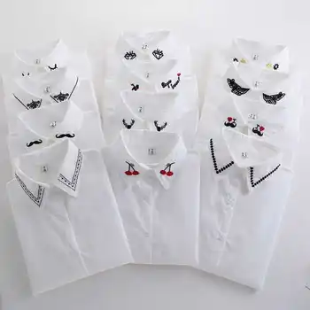 

Spring Korean Full Sleeve Women Shirt White Student Tops Peter Pan Collar Embroidery Embroidery Blouse Blouses Ladies Top