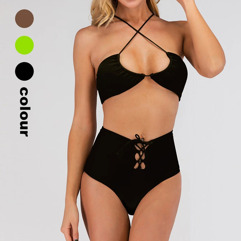 Сексуальный купальник 2020 бикини с перекрестным вырезом и разрезом купальный