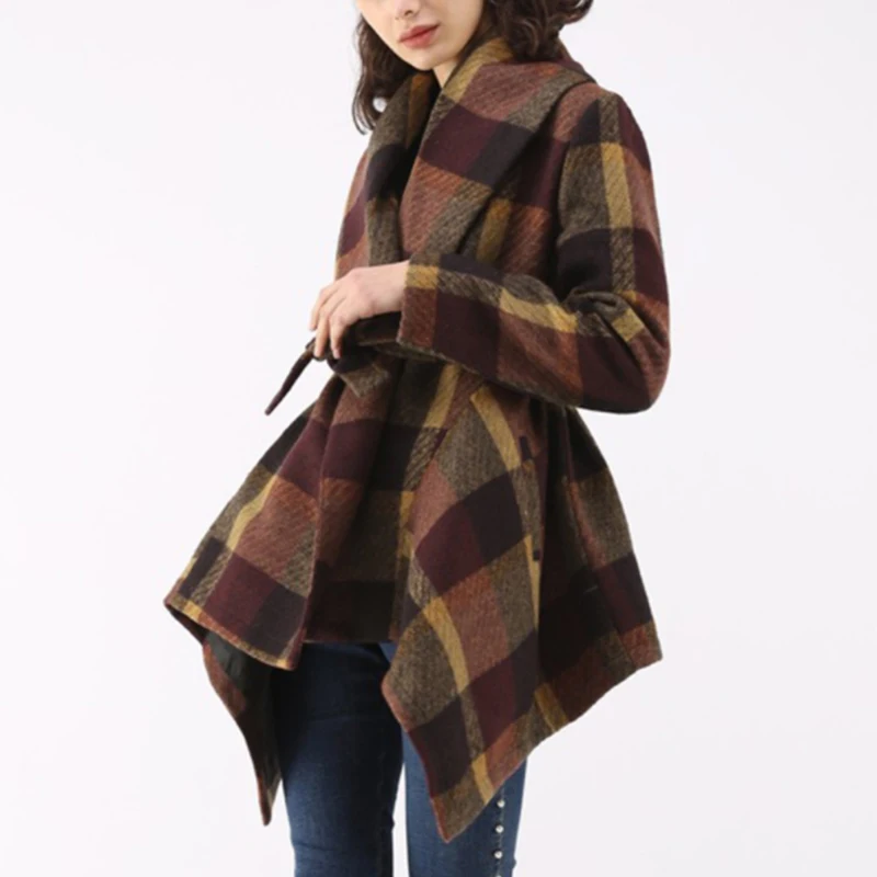 KAYOULAI пальто женское зимнее пальто для женщин Новая модная женская куртка длинное пальто с поясом в клетку Sanded Abrigo Mujer