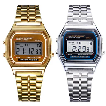 

Hot Men Women Watches Gold Silver Vintage Stainless Steel LED Sports Military Wristwatches Electronic Digital Watches Present