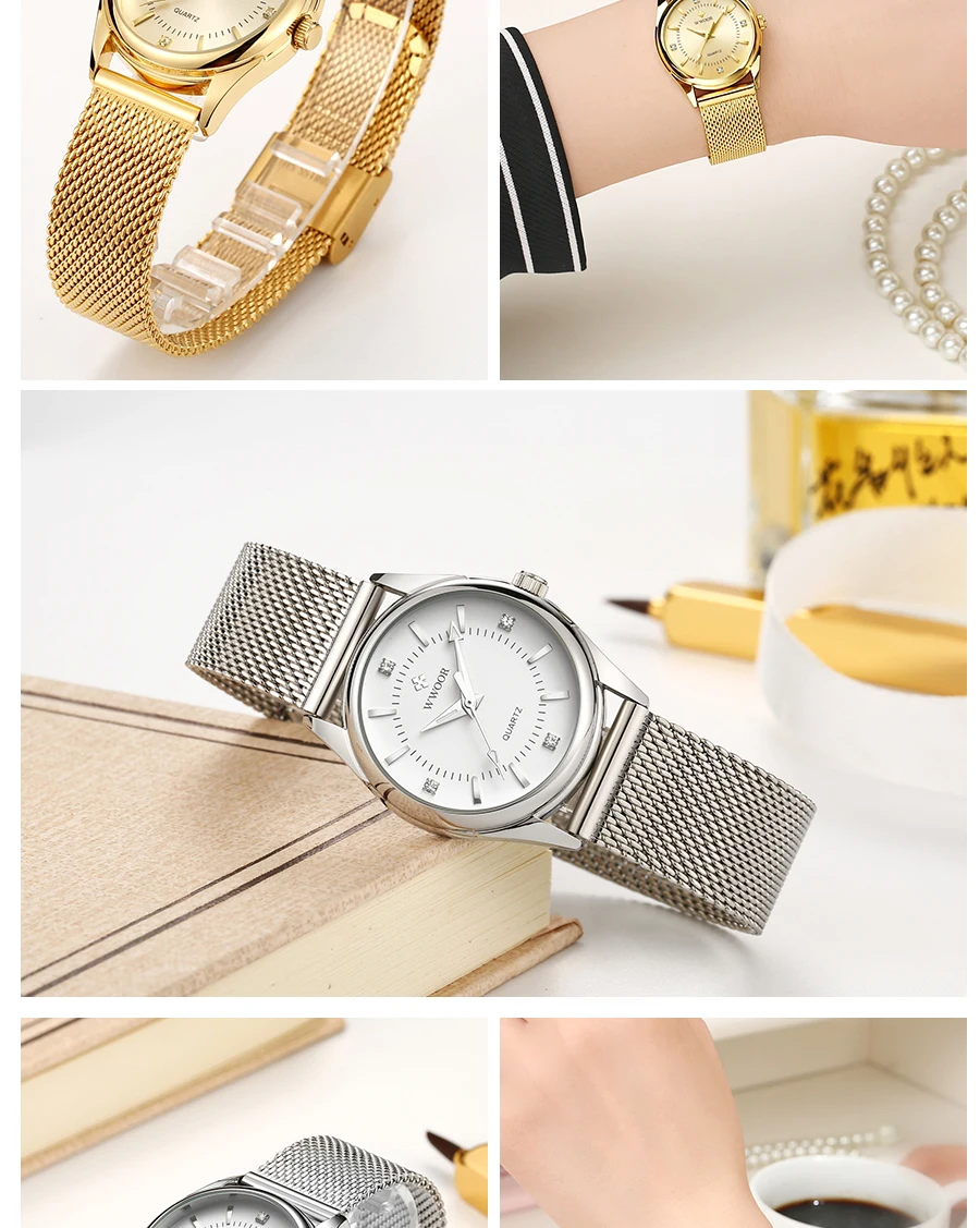 Japanese Quartz Movement WWOOR Watch For Women's Wristwatch Top Brand Luxury Ladies Gold Dress Waterproof Watch Relogio Feminino