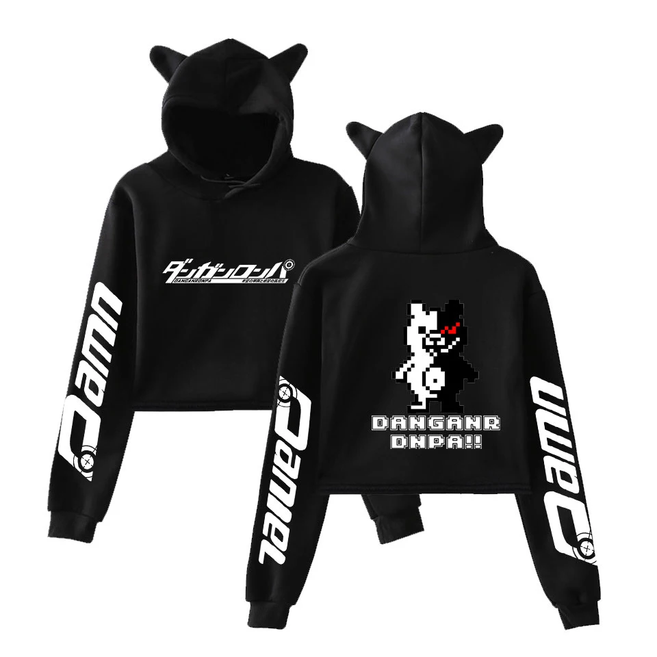 Dangan Ronpa укороченная Женская толстовка с длинным рукавом и кошачьими ушками, толстовки, аниме мультфильм, моно медведь, игра над толстовкой, одежда