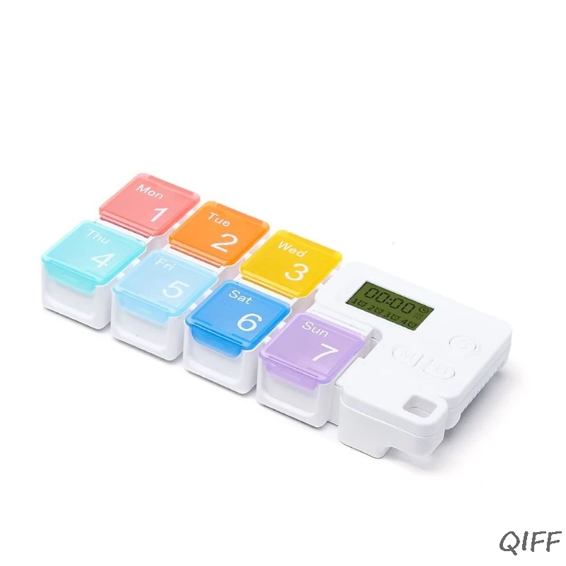 C 7-Day Pill Organizer With Timer Medicine Reminder Case Weekly Box D2TA - Цвет: C