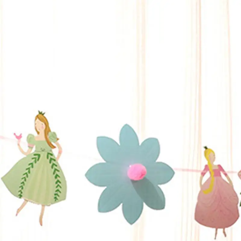 2pcs Birthday Party Banner 3M Three-Dimensional Flower Garland Princess Paper Pull Flag Party Wedding Banner Decorations