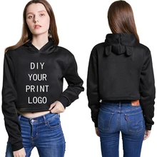 Custom Made Hoodies Women Customized Long Sleeve Pullover Tops Sweet Short Hoodie Oversized DIY Logo Hooded Sweatshirt