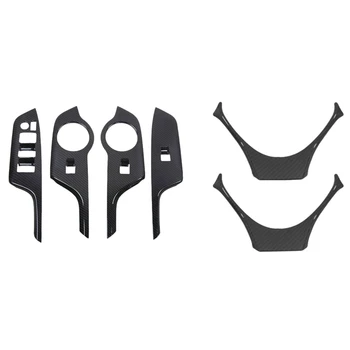 

4 Pcs Carbon Fiber Style ABS Window Lift Switch Button Panel Cover & 2Pcs Interior Steering Wheel U-Shaped Cover