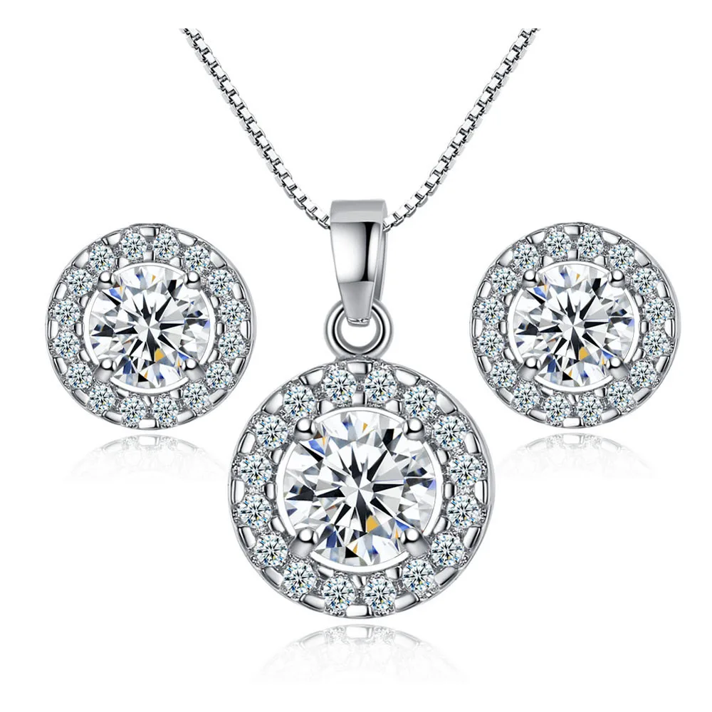 

TSHOU292 Woman Party Jewelry Set Round Crystal Necklace Earrings Set