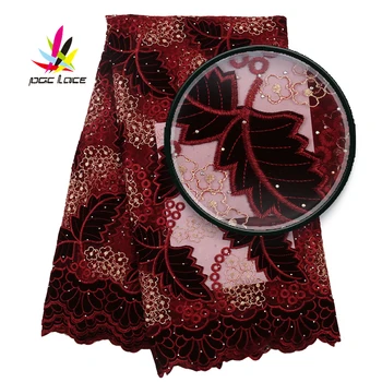 

Popular Nigerian Lace Fabric With Velvet Leaves 2019 High Quality African Embroidered French Mesh Lace Fabric For WomenAMY3057B