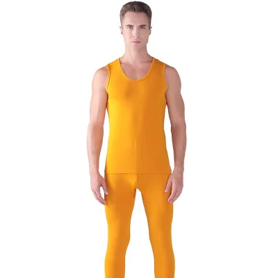 yellow sleeveless Комплекты термобелья для мужчин, зимнее термобелье, кальсоны, зимняя одежда для мужчин, плотная теплая одежда - Цвет: yellow sleeveless