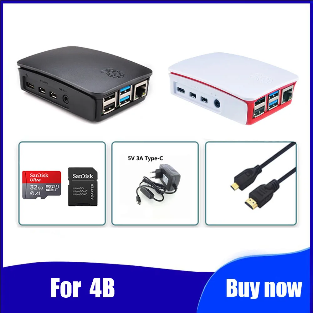 Raspberry PI 4 Модель B акриловый чехол с 32GB sd картой + 5V 3A power HDMI для pi 4B Бесплатная