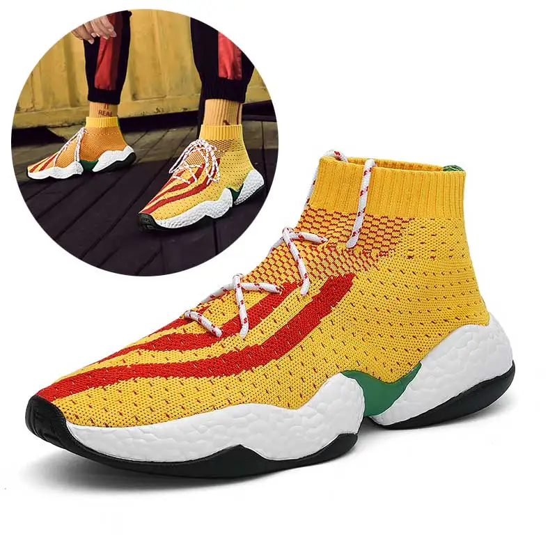 

Men fashion socks shoes man Sneakers male flying running shoes casual walking shoes autumn 2018 black white yellow shoe KY-25