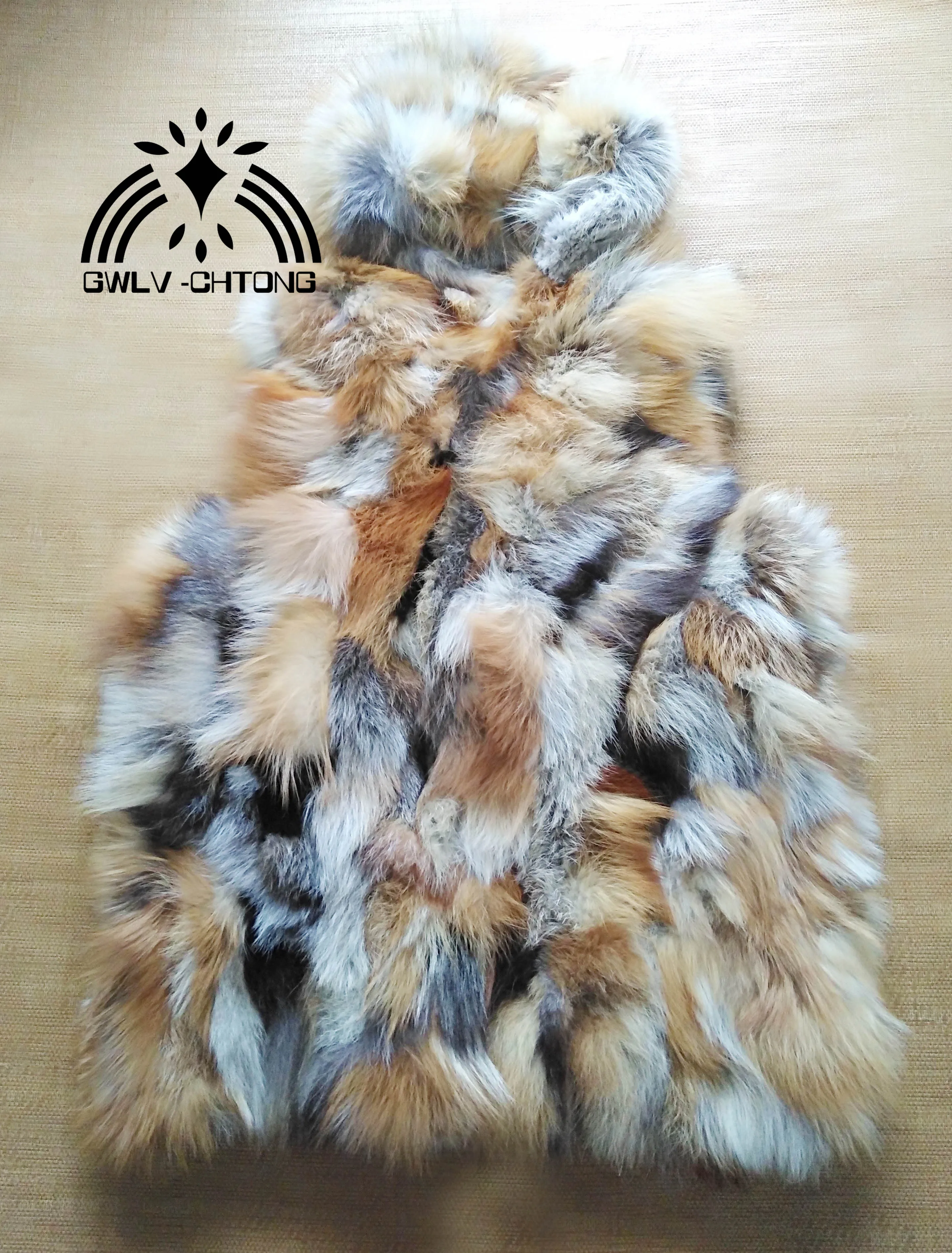 

Real genuine natural fox fur Vest with hood women red fox fur gilet winter jacket customized big size