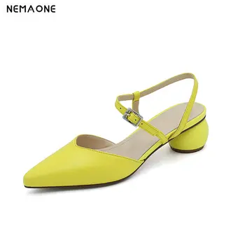 

2020 New Women Genuine Leather Pumps Fashion Slingbacks Round Heel Women Shoes Ladies Buckle Summer Casual Party Sandals