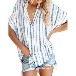 Yashangyi Blusas De Mujer 2019 новые модные женские топы и блузки в полоску рубашки с v-образным вырезом и коротким рукавом женские Camisas Feminina