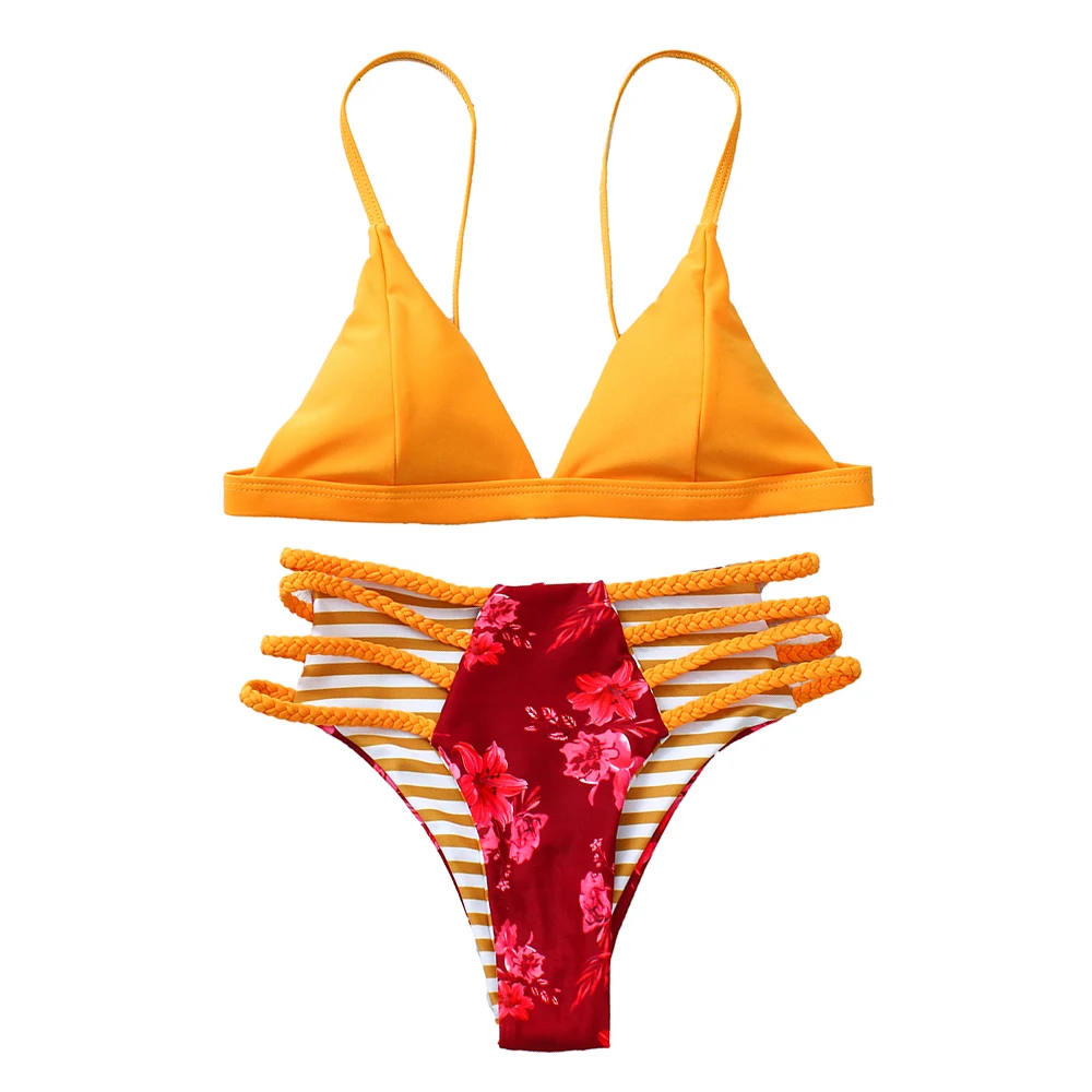 Бразильский maillot de Bain femme, бикини, сексуальный купальник, высокая талия, стринги, бикини, Ретро стиль, Цветочный купальник, купальник для женщин - Цвет: Cream coloured