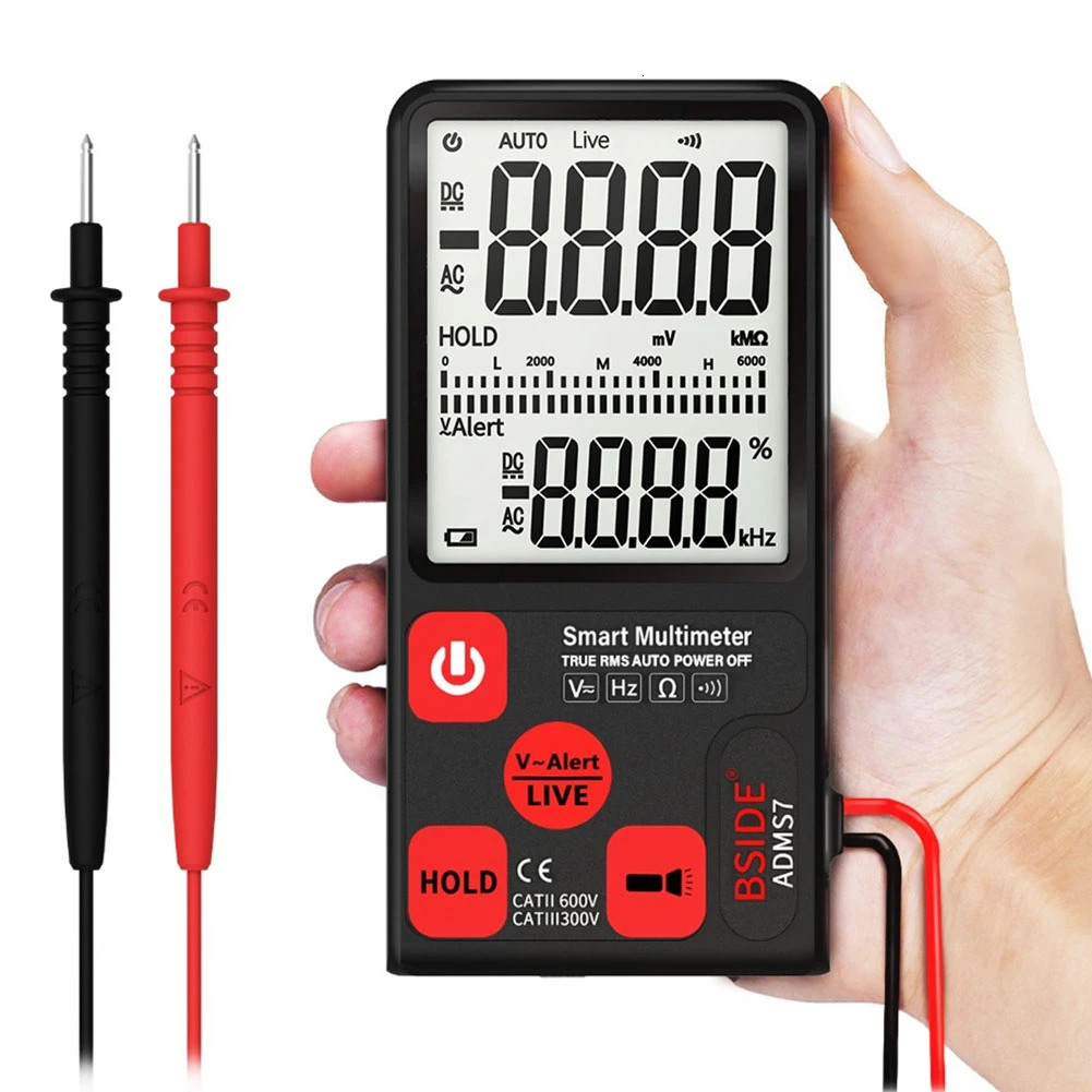 

Ultra-Portable Digital Multimeter ADMS7 Large 3.5" LCD 3-Line Display Voltmeter AC DC Voltage NCV Resistance Ohm Hz Tester