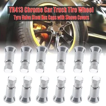 

12Pcs/set TR413 Chrome Car Truck Tire Wheel Tyre Valve Stem Hex Caps Case w/ Sleeve Cover Left Right Front Rear