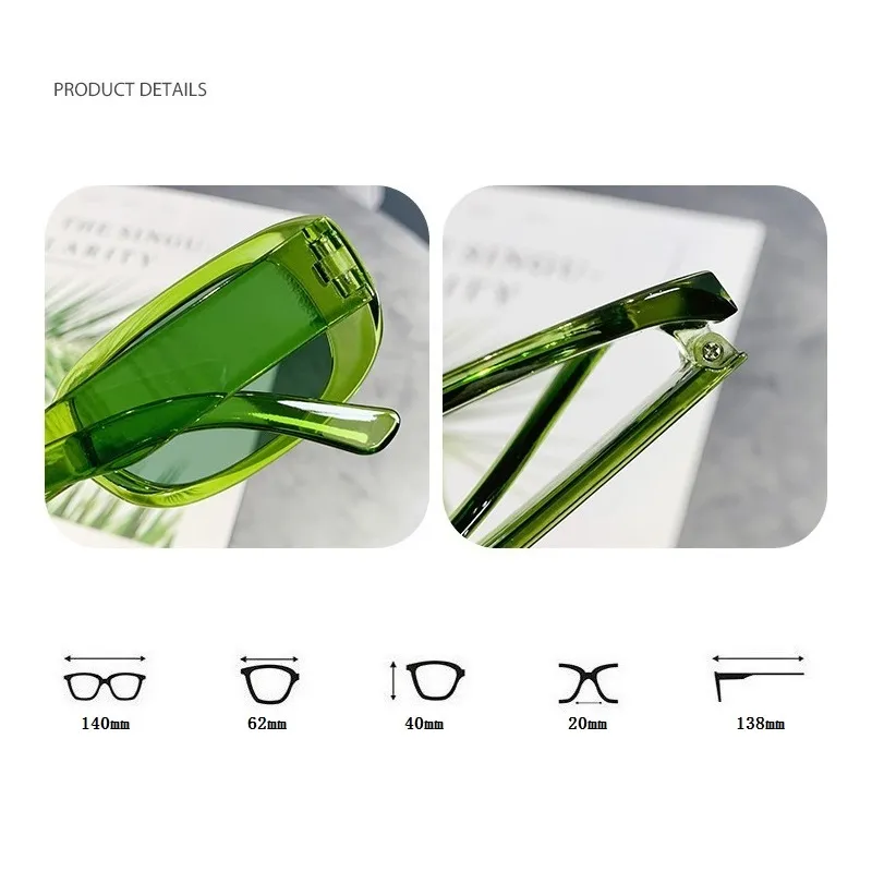 A pair of Anti-glare UV400 Small Sunglasses for Women in green with UV400 protection and anti-glare features.