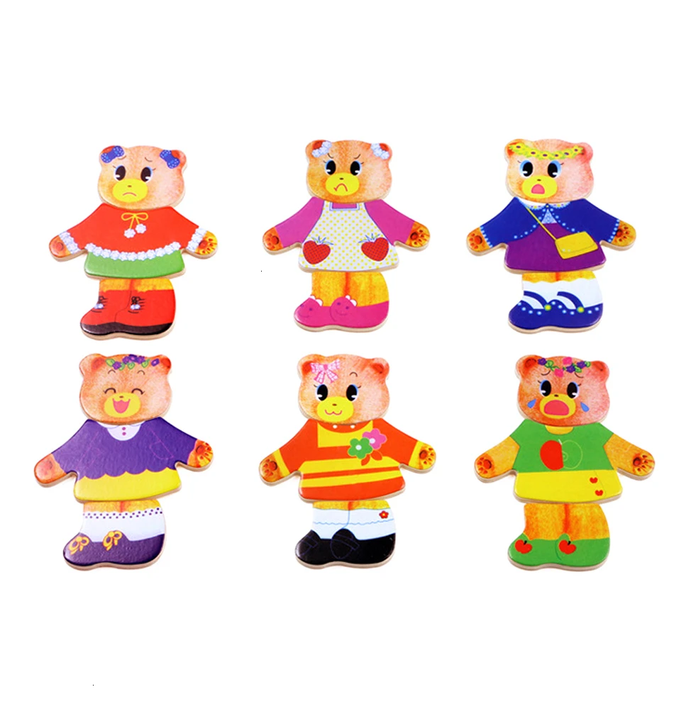 3D набор деревянных головоломок для малышей раннего образования игрушка медведь переодевания головоломки для детей Детская коробки деревянные игрушки