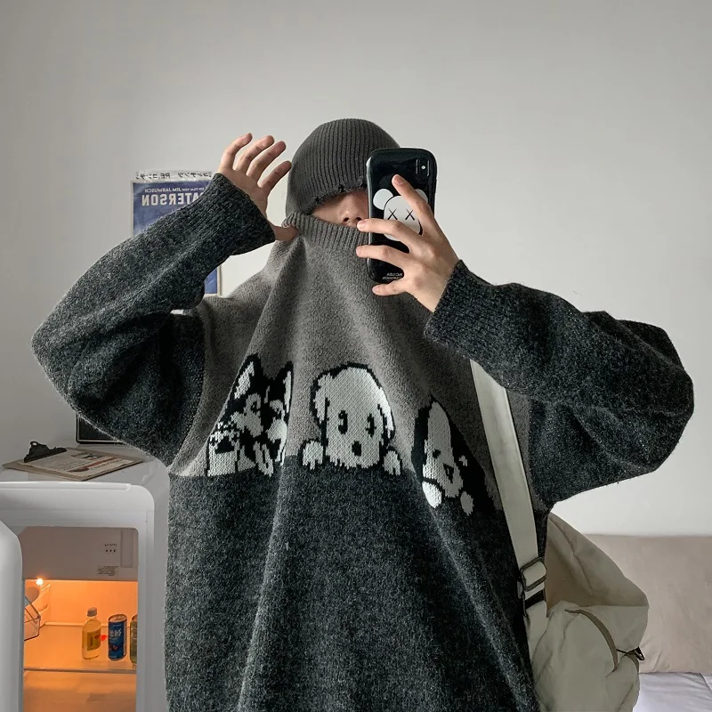 

Autumn and winter new men's fashion cute all-match autumn and winter loose casual round neck pullover sweater