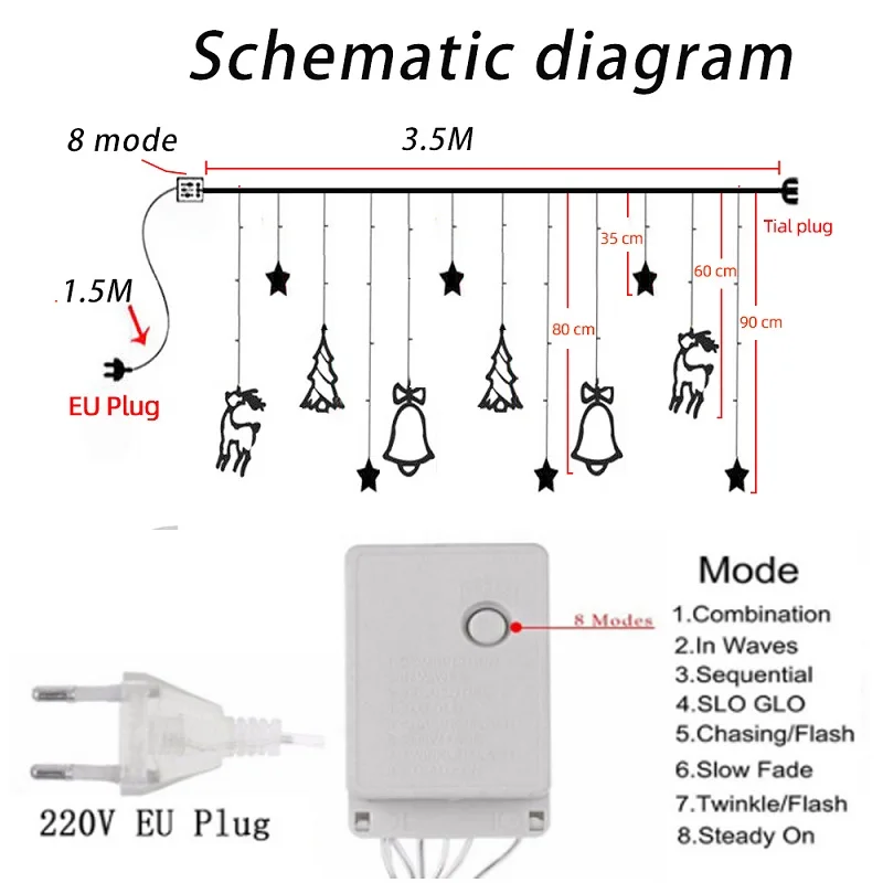 110V 220V Plug 3 5 м Светодиодная лампа Луна Звезды фея шторы светильник Рождественская