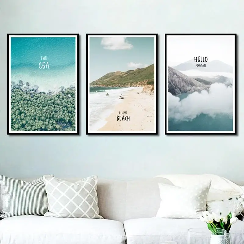 Ocean Beach And Islandplant Canvas Poster Nordic Nature Seascape Wall Art Print Painting Scandinavian For Living Room Decoration | Дом и сад