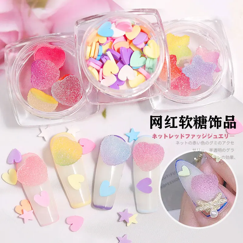 

3D Heart Star Nail Art Decorations Gradient Colorful Soft Fudge Designs Sweet Candy DIY Accessories For Nails Manicure