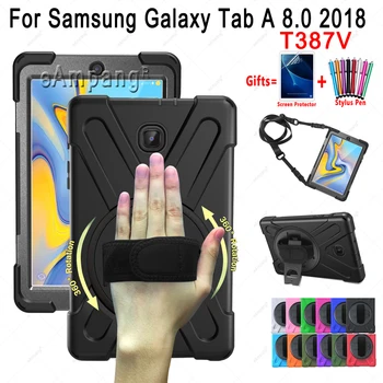 

Hand Shoulder Strap Case for Samsung Galaxy Tab A 8.0 2018 T387V Kids Safe Shockproof 360 Rotable Tablet Cover with Rope