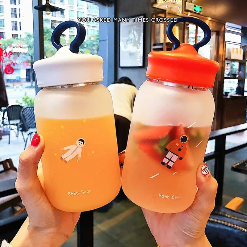 Portable Glass Water Bottle With Mobile Phone Holder Creative Frosted Web Celebrity Students