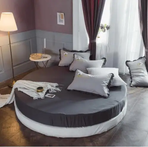 Solid Color Summer Pure Cotton Round Fitted Sheet Round Bed Sheet Bedding Set Customizable Mattress Topper 200cm 220cm - Цвет: Темно-серый