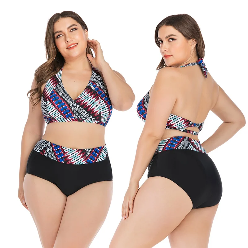 

Sexy Female Swimsuit Women Patchwork Push Up Padded High Waist Swimwear Wire Free Padded Bra Plus Size Beach Suit