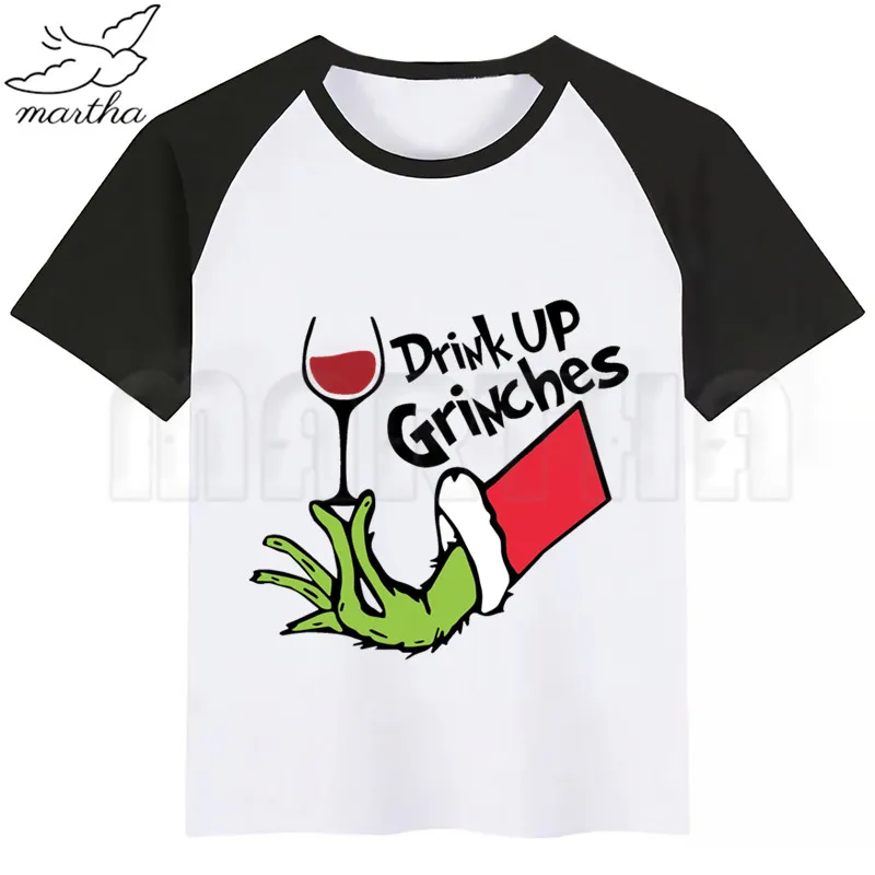 Grinch/Новинка; футболка для мальчиков; рубашки для девочек с милым животным принтом; детская Удобная футболка с круглым вырезом; одежда с короткими рукавами для мальчиков и девочек - Цвет: BlackB