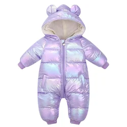 Combinaison de neige en velours pour bébé, barboteuse à capuche de dessin animé, tenue brillante, imperméable pour nouveau nés, vêtements pour tout petits garçons, nouvelle collection d’hiver 