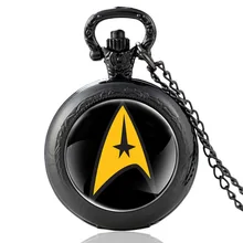 Classic Black Star Travel Logo Design Glass Cabochon Quartz Pocket Watch Vintage Men Women Pendant Necklace Chain Clock Gifts