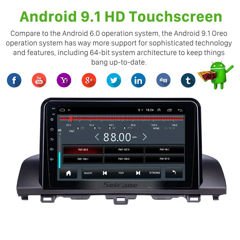 Seicane Android 9,1 Автомобильный gps Радио HD сенсорный экран 9 дюймов для Honda Accord 10- с поддержкой Bluetooth Carplay TPMS DAB